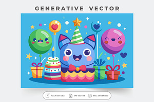 A vibrant birthday celebration scene, a Graphic by Iftikhar Alam