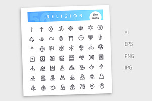 Religion Line Icons Set