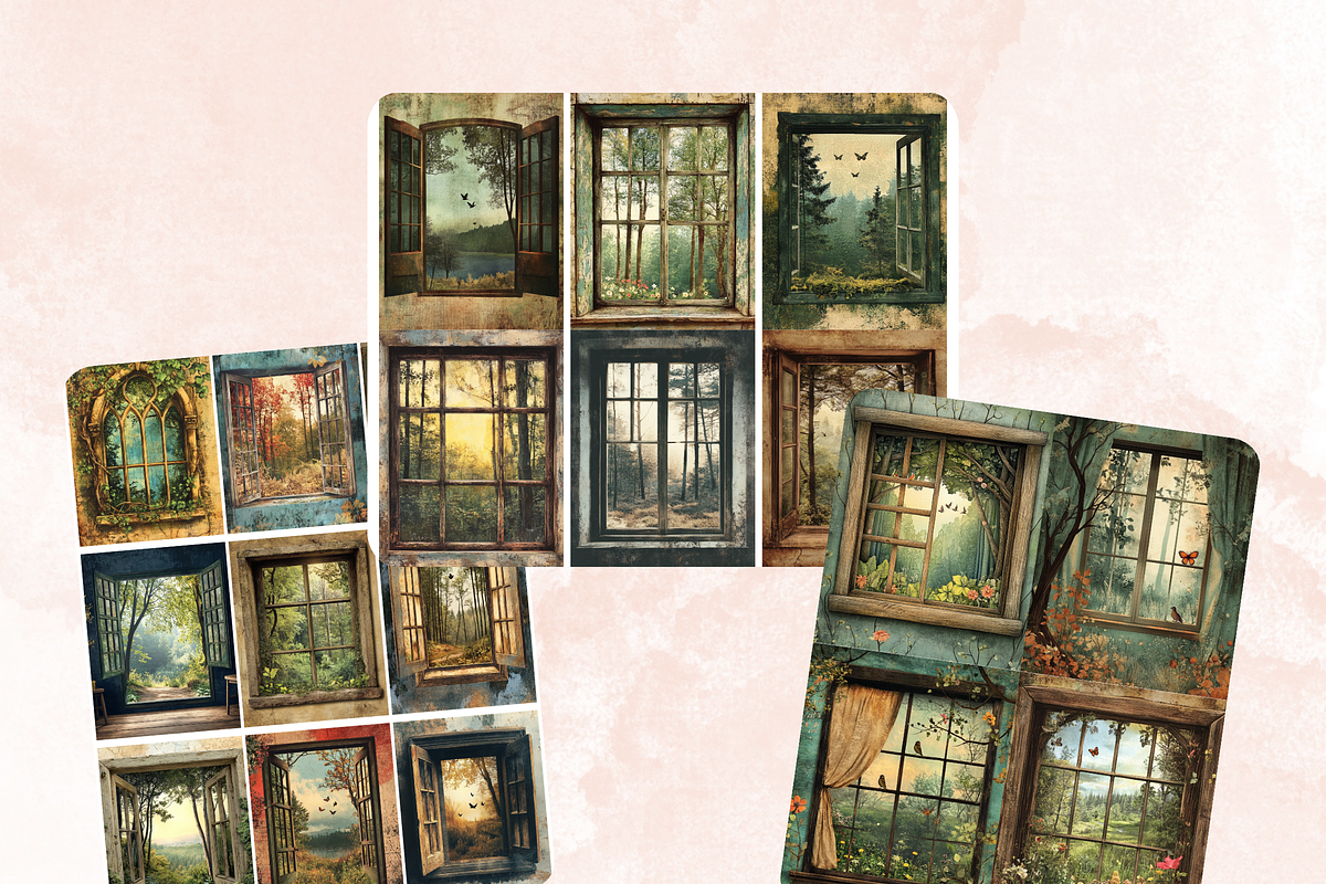 Forest Windows Collage Paper Kit, a Background Graphic by GiraffeCreative (Photo 5 of 9)
