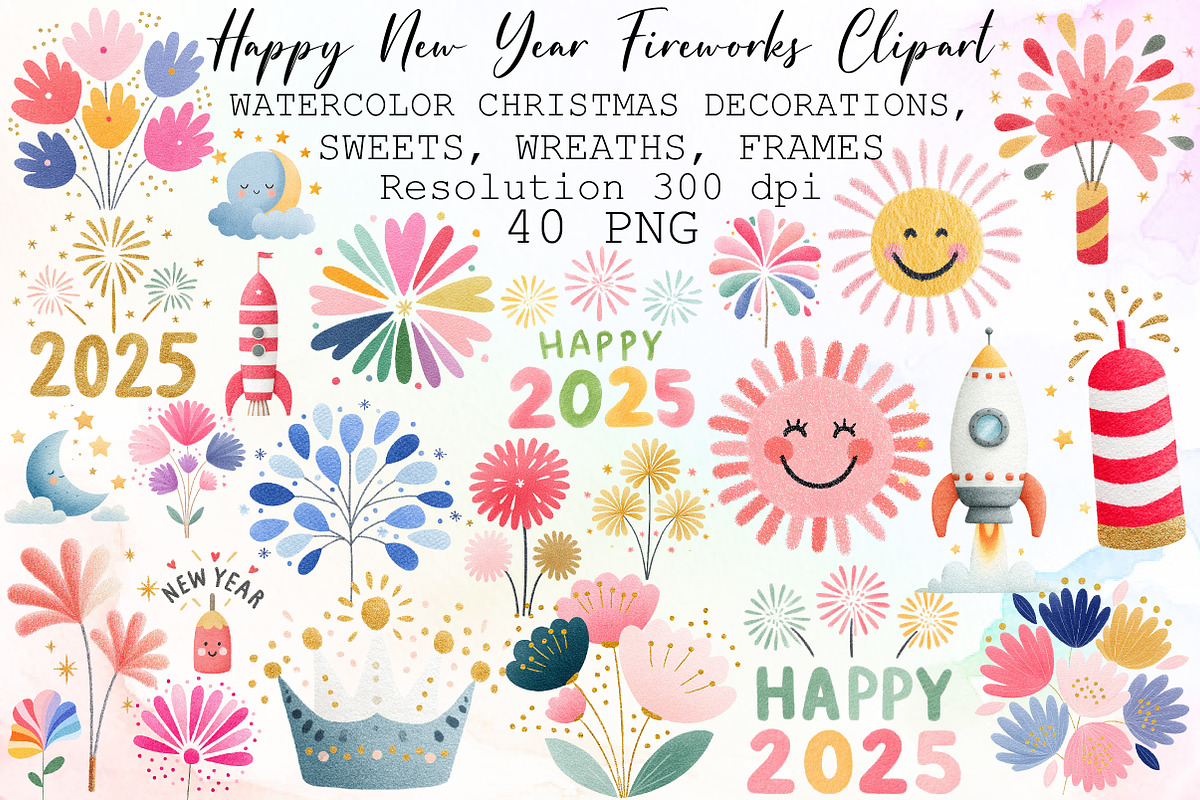 Happy New Year Fireworks Clipart Bun, an Illustration by Sublimation Artist (Photo 1 of 6)