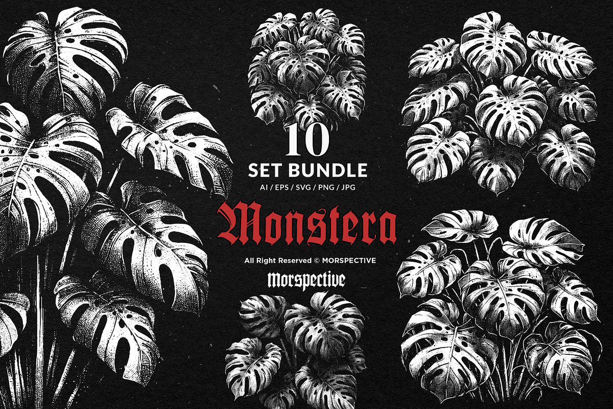 10 Bundle Dark Art Monstera Plant, an Illustration by Morspective (Photo 1 of 7)