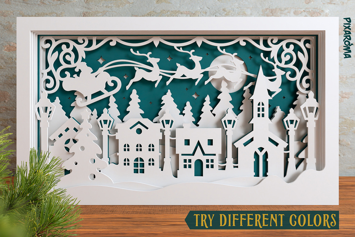 Christmas Village 3D Layered SVG Cut, an Illustration by pixaroma (Photo 11 of 16)