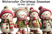 Watercolor Christmas Snowman Clipart, an Illustration by CraftArtStudio (Thumbnail 1 of 6)
