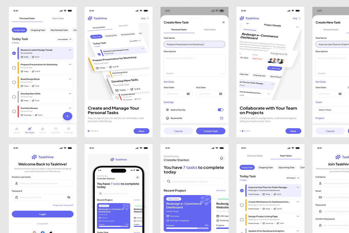 Taskhive - Task Manager Mobile App, an UI Kit Template by Creative Perspective (Photo 4 of 7)