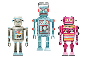 Watercolor Retro Robots Collection