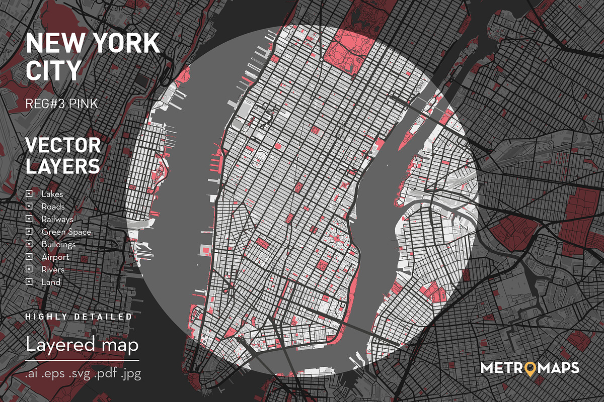 New York Map – Regular / Pink, an Illustration by MetroMaps (Photo 1 of 3)