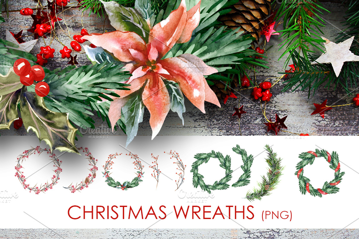 Watercolor Christmas Wreaths, a Decorative Illustration by Marina Grau (Photo 1 of 3)