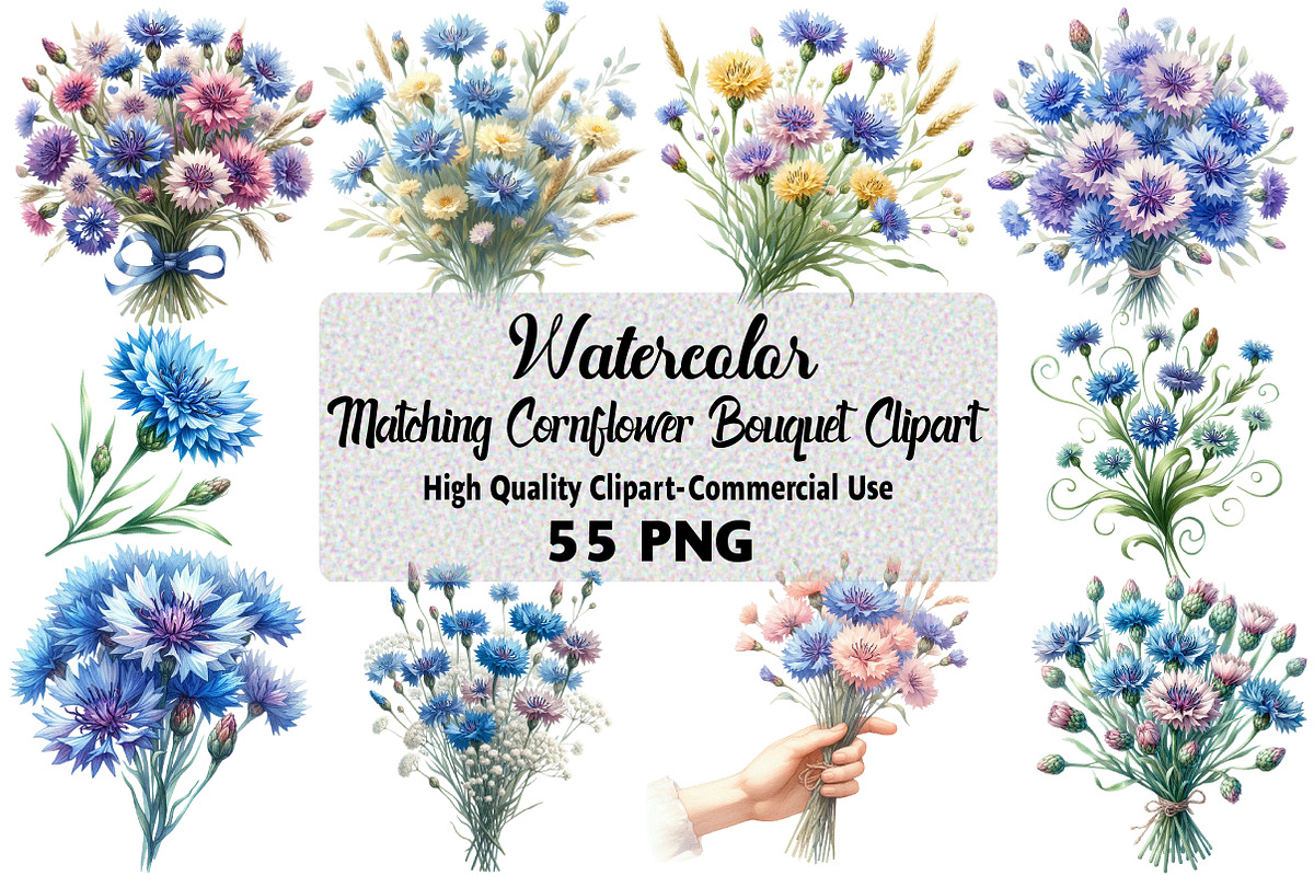 Matching Cornflower Bouquet Clipart, an Illustration by Daily.Designs (Photo 1 of 5)