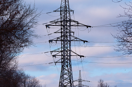 Power line in industrial city background