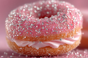 Pink Sugar Donut with Cream Filling and Silver Sprinkles on Soft, a Food & Drink Photo by José Manuel Gelpi