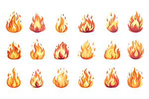 Fire flame set. Red and orange, an Object Illustration by Valerie Bodnar