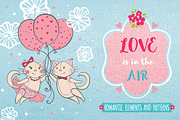 Romantic set with cats and flowers, a Texture Illustration by MalniArt (Thumbnail 1 of 9)
