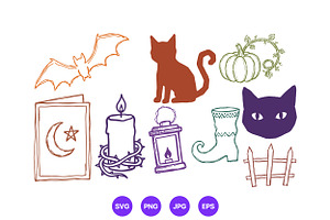 Halloween Hand Drawn Folk Art Set