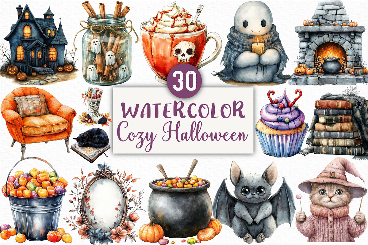 Watercolor Creepy and Cozy Halloween, an Illustration by Craft Nest (Photo 1 of 6)