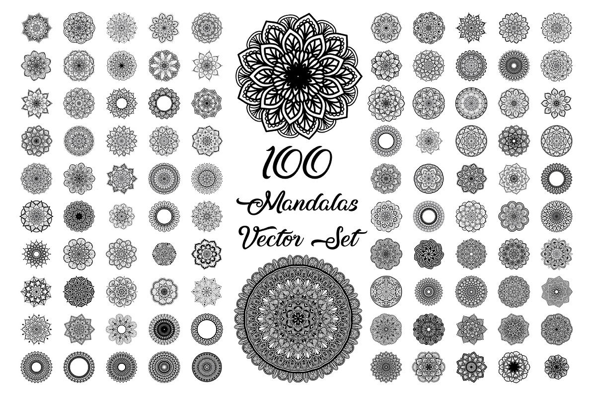 100 Mandalas Vector Set, an Outline Icon by Noree (Photo 1 of 3)