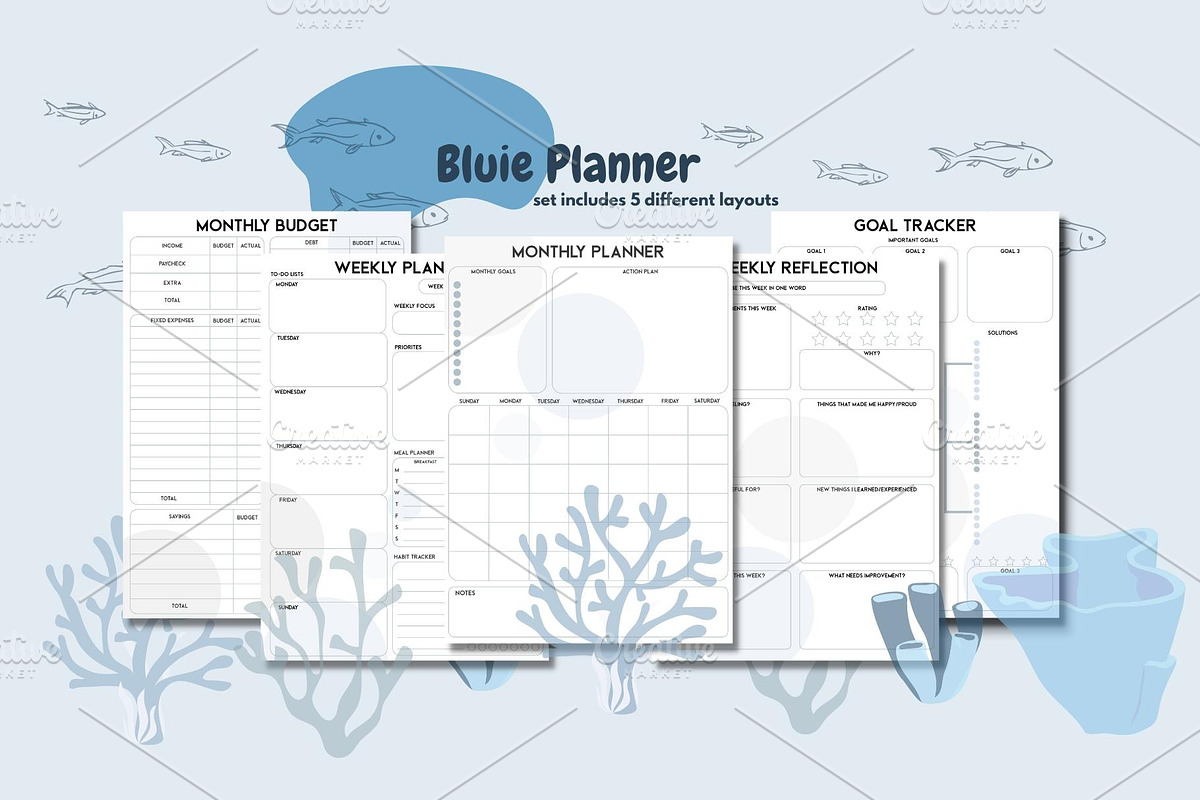 Blue Monthly Planners & Schedules, a Stationery Template by Journal w Sushii (Photo 1 of 3)
