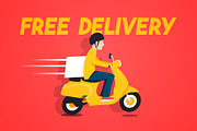 Supplier On Scooter With Package, a Person Illustration by Black White Mouse Design (Thumbnail 1 of 3)