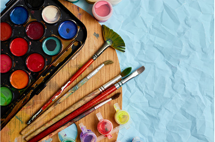 Flat lay of colorful paints, an Arts & Entertainment Photo by IlliaBondarPhotography