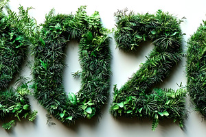 Leafy green 2026 numbers made from assorted foliage on light bac, a Background Photo by José Manuel Gelpi