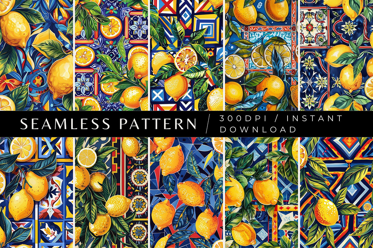 10 Bold Lemons Seamless Patterns, a Pattern Graphic by Inknfolly (Photo 1 of 6)
