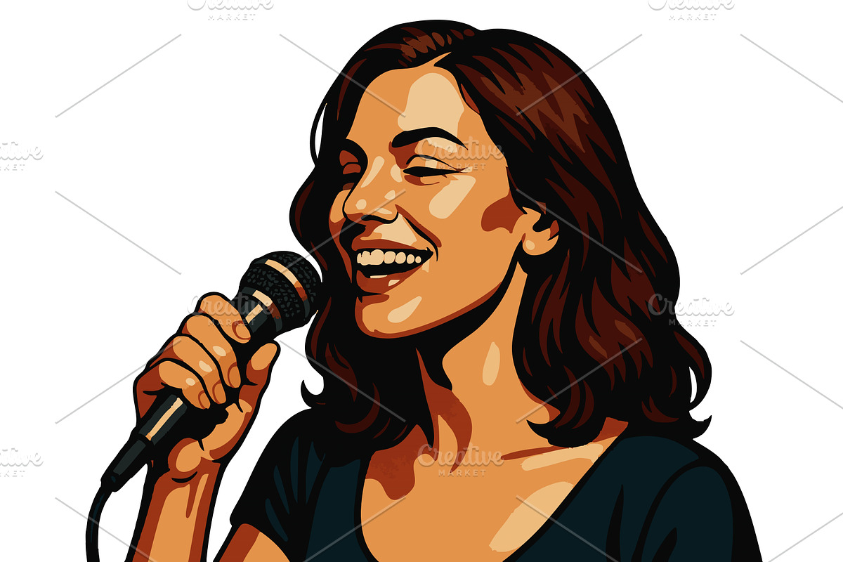 Female Singer Performing with, an Illustration by AlexArt