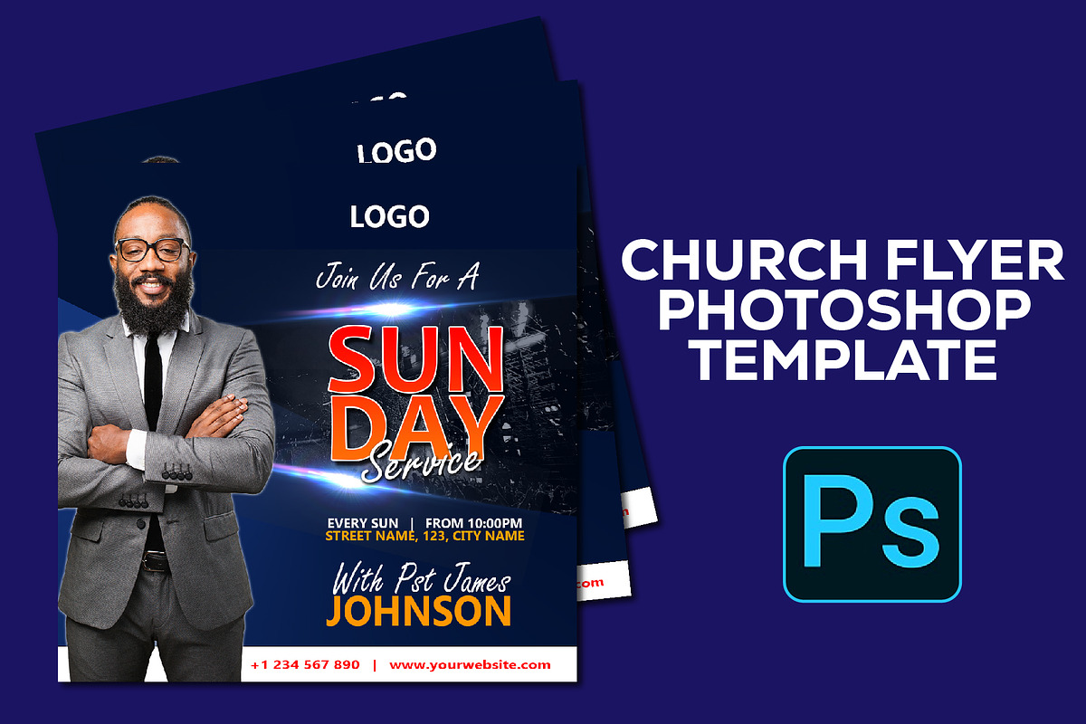 Church Flyer Photoshop Template, a Flyer Template by Sipi_Graphics (Photo 1 of 6)