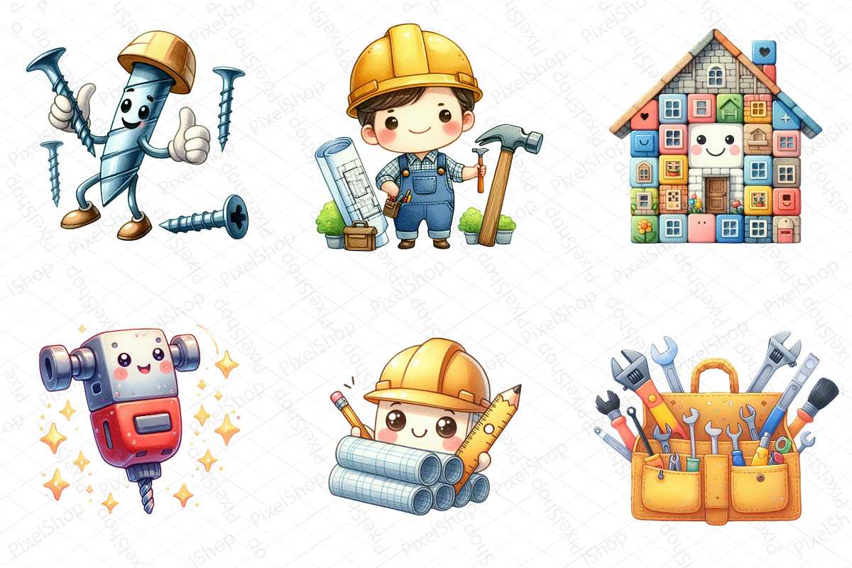 Cute Construction Watercolor Clipart, an Illustration by DreamPrint404 (Photo 4 of 6)