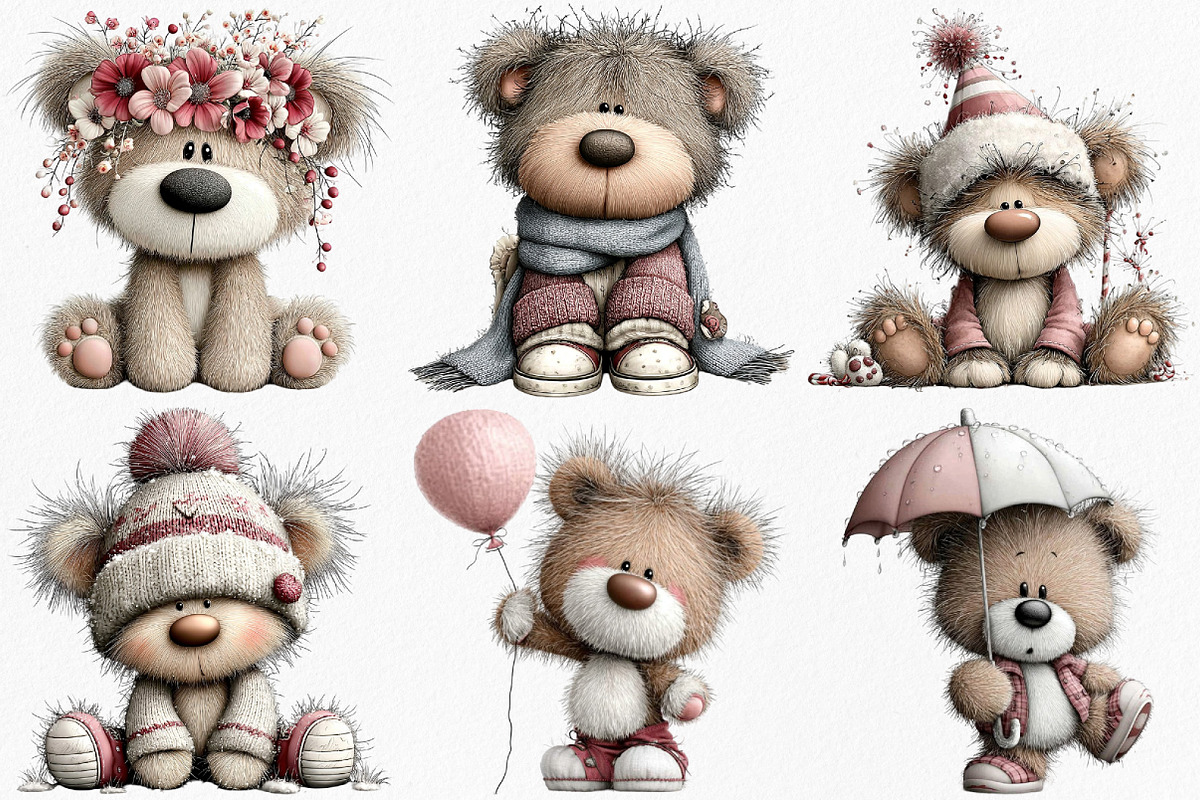 Watercolor Teddy Bear Clipart Bundle, an Illustration by Canvas Craft (Photo 2 of 8)