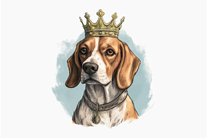 A Brown Beagle Dog With A Crown On