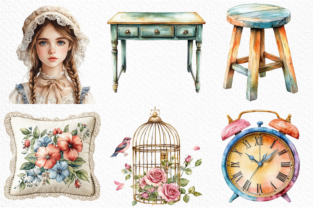 Vintage Shabby Chic Clipart Bundle, an Illustration by Craft Nest (Photo 4 of 6)
