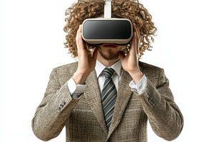 Man in suit using virtual reality he, an Abstract Photo by Pixeness Studio