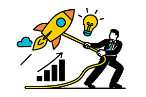 Businessman launching a rocket to, a Finance Illustration by ZinetroN