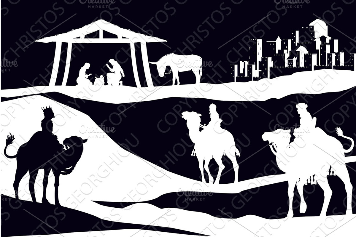 Christmas Nativity Scene Bethlehem, an Illustration by Christos Georghiou