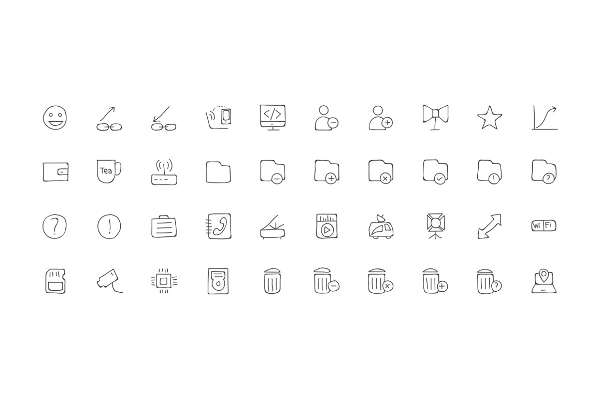 170 Media Hand Drawn Doodle Icons, an Outline Icon by Creative Stall (Photo 4 of 4)