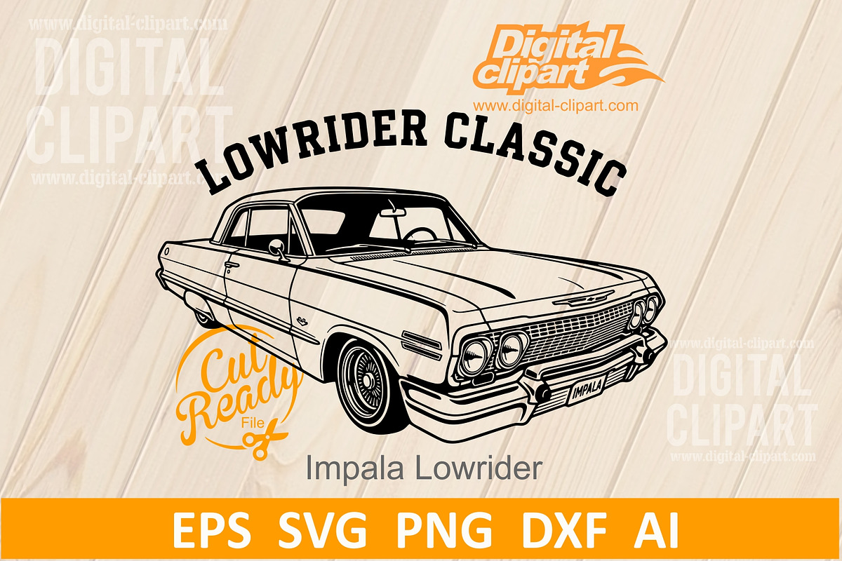 Impala Lowrider Classic Car SVG, an Object Graphic by Digital-Clipart
