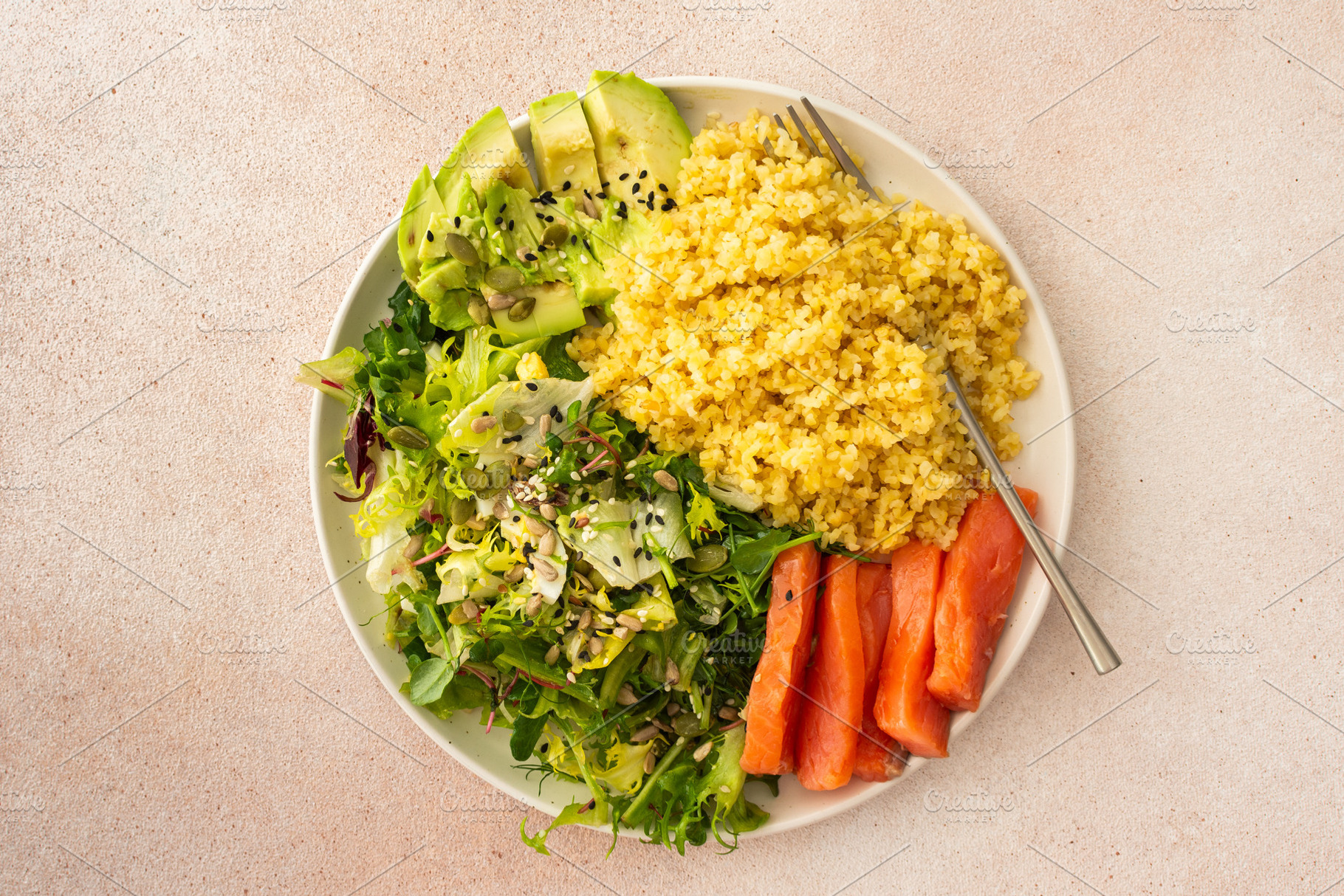 Healthy balanced breakfast, a Food & Drink Photo by Pundateam