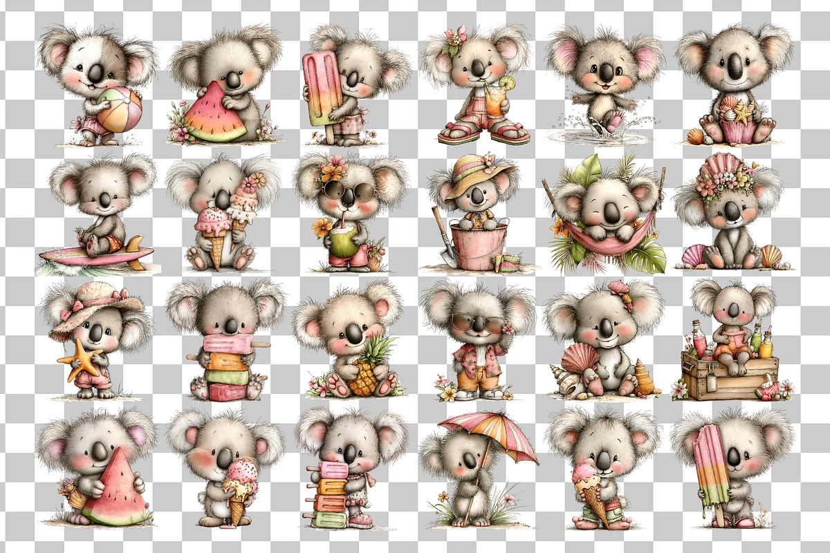 Beach Koala Watercolor Clipart PNG, a Seasonal Illustration by Nicolle's Colorful Art (Photo 3 of 3)