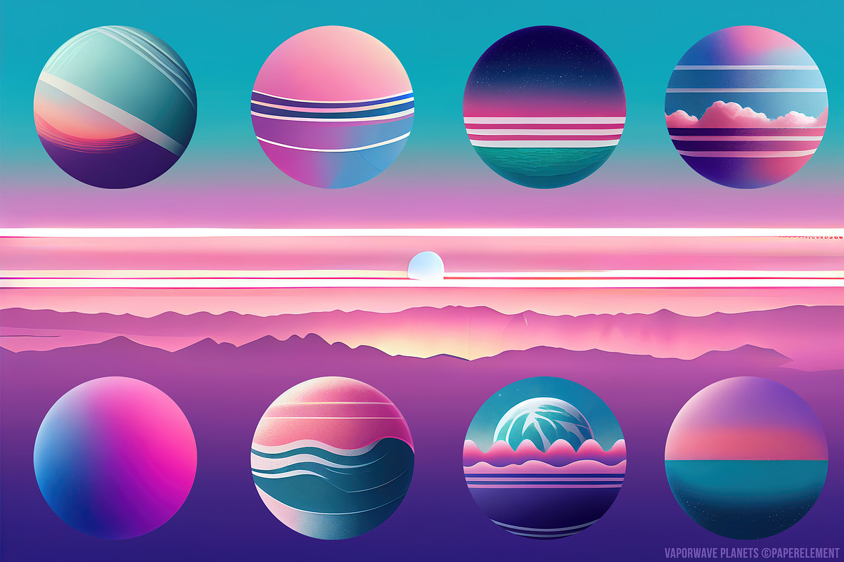 80s Vaporwave Planet Space Clipart, an Illustration by Paper Element (Photo 5 of 7)