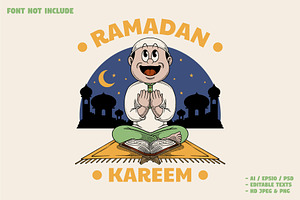 Muslim Boy Mascot Praying at Night, a Branding & Logo Template by Judsart