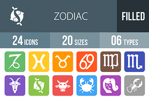 24 Zodiac Flat Round Corner Icons, an Icon by IconBunny