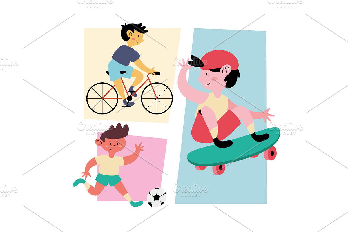 three boys practicing sports, a Person Illustration by studiogstock