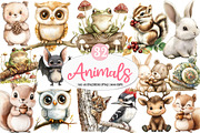 Woodland Animals Clipart, an Illustration by Watercolor design (Thumbnail 1 of 4)