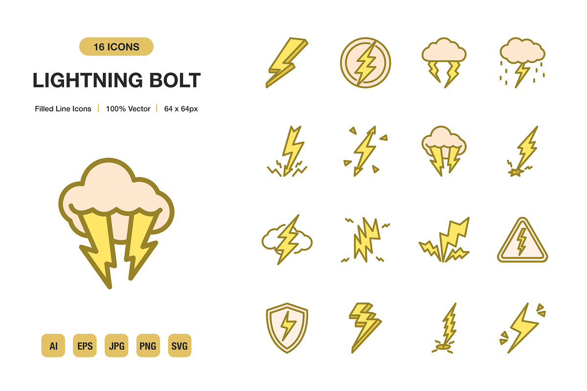 Lightning Bolt Color Icons, an Icon by Spacepixel Creative