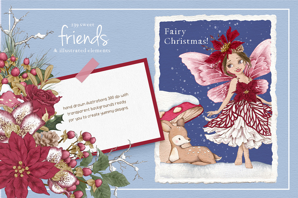 Fairy Christmas-Winter Illustrations, a Seasonal Illustration by Pretty Little Lines (Photo 3 of 16)