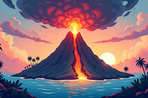 Island Volcano With Lava Flow Into O, a Photo by LOGOCREATIVE