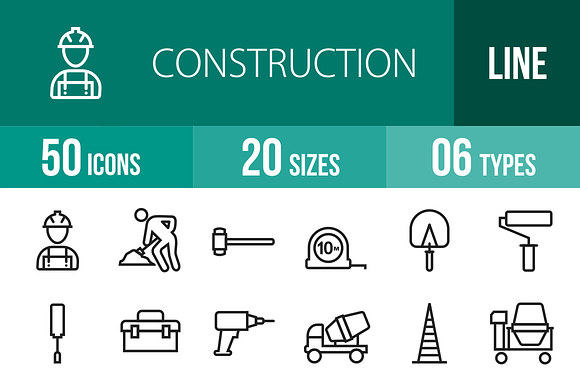 50 Construction Line Icons preview 4
