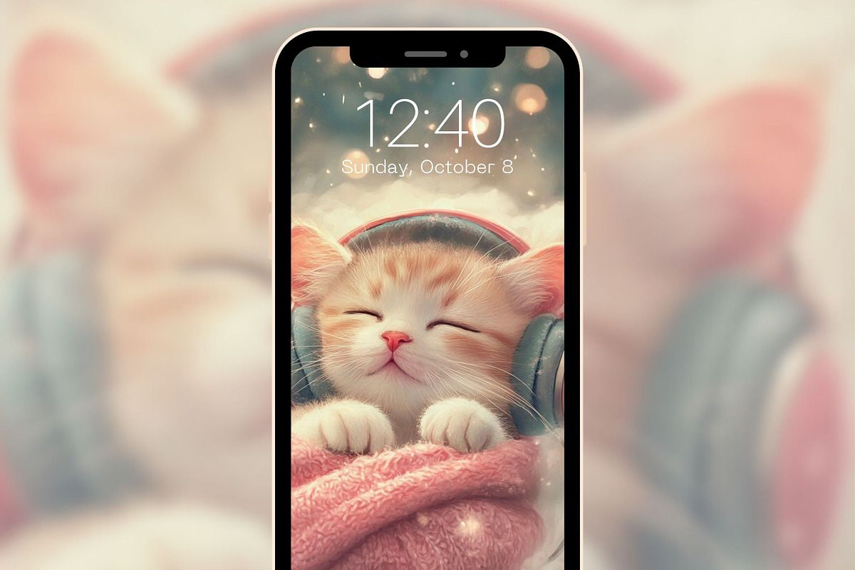 Cute Cozy Cat Phone & iPad Wallpaper, a Graphic by Kalindiprints (Photo 10 of 11)