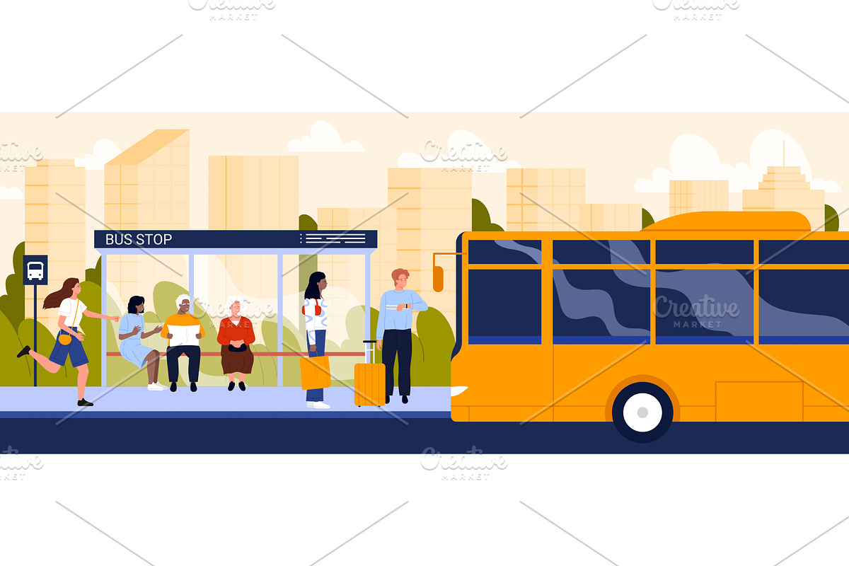 People waiting public transport at, a Transportation Illustration by Flashvector