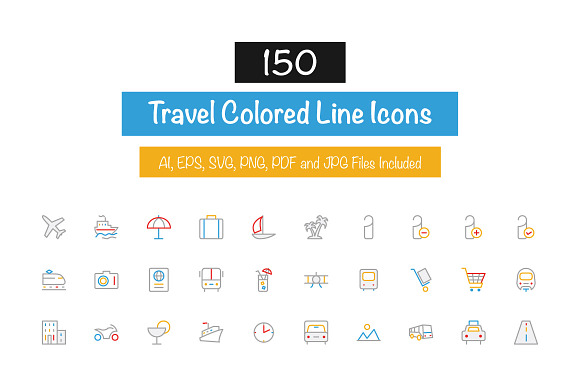 150 Travel Colored Line Icons