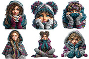 Cosy Winter girl Clipart Bundle, an Illustration by Craft Nest (Thumbnail 5 of 10)